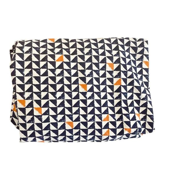 Pottery Barn Kids Geometric Triangle Print Blue Orange Fitted Cotton Sheet - Picture 1 of 6